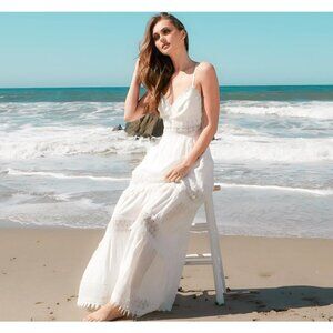 Boho White Lace Maxi Skirt Set Eyelet Cottagecore Festival Beach L'Atiste by Amy